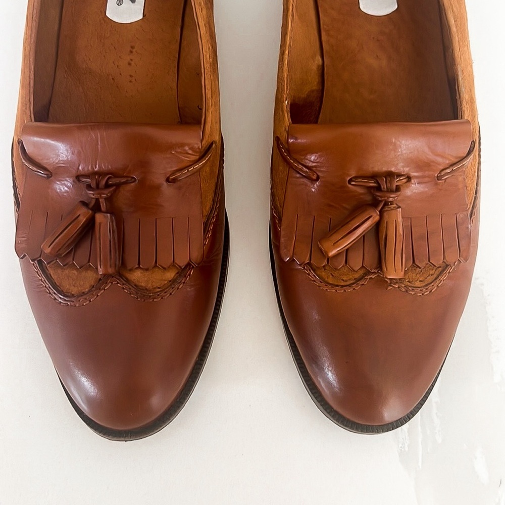 Vintage Bally Brown Leather and Suede Fringe Tassel Loafers Womens Sz EU 39.5 - Picture 9 of 16
